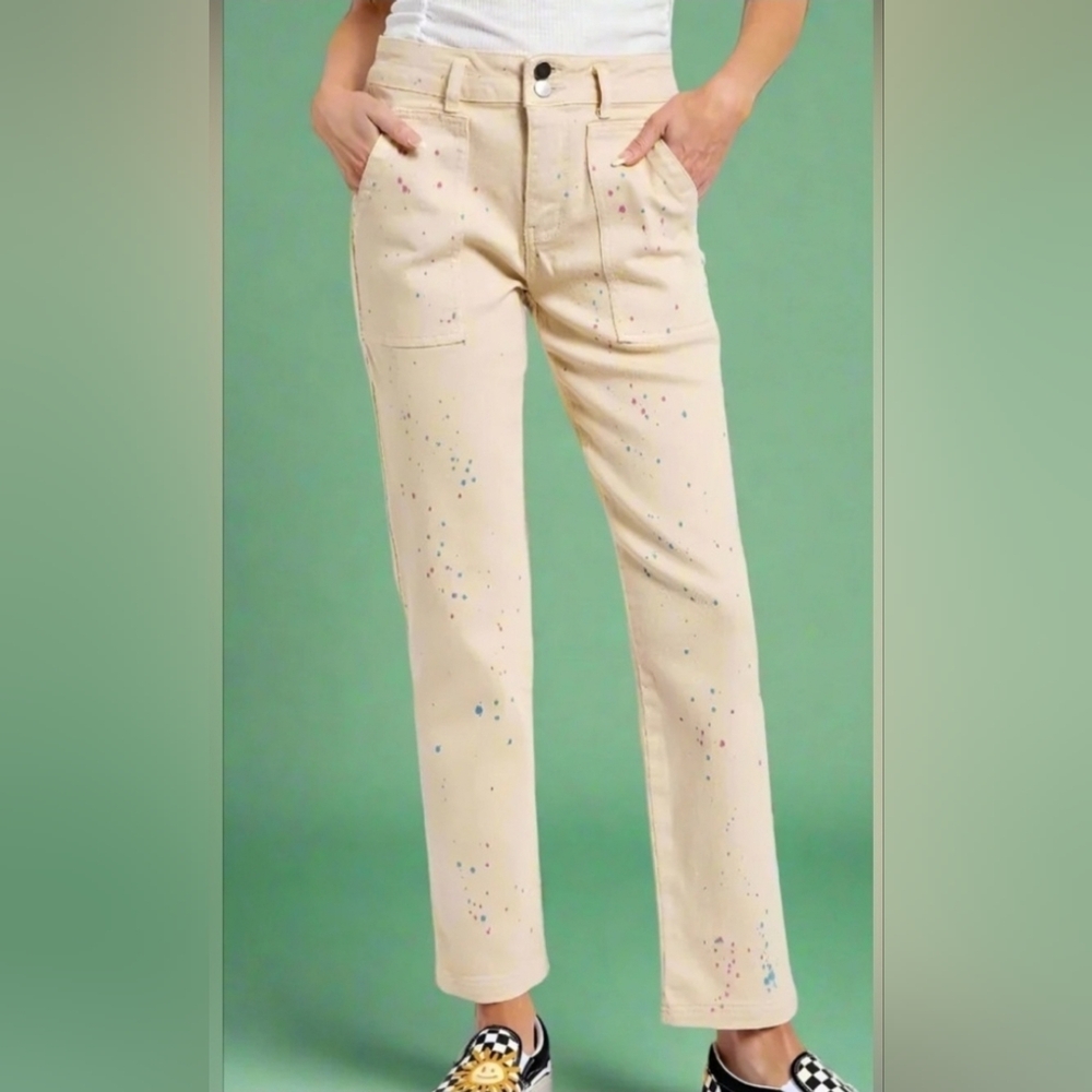 Easel  Paint Splatter Pants In Khaki L NWT
